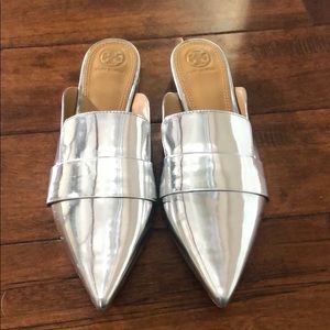 Metallic Silver Tory Burch Slip On Mules